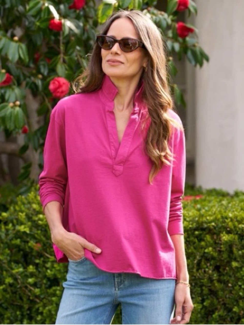 Frank & Eileen Pink Long-Sleeve Popover Henley Top
